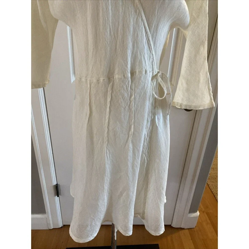 Home Frocks Linen Size M‎ Lagenlook Ivory Wrap Guaze Dress